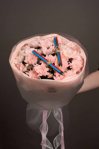 Букет" Первоклашка" с хризантемой арт 15238Дв